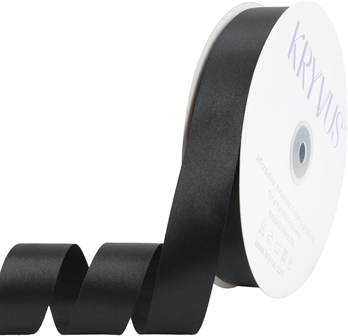 Black Satin Ribbon 1 inch X Continuous 100 Yards, Single Face Polyester Ribbon by Kryvusribbon