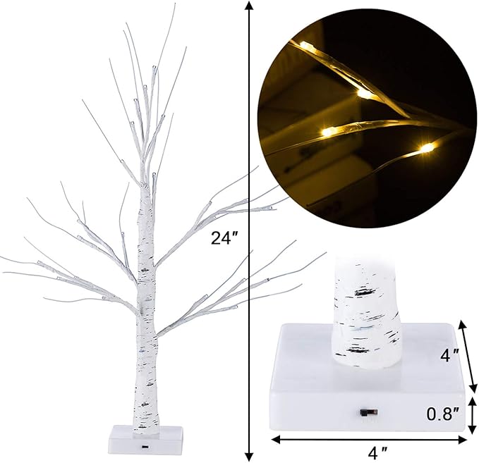 Sunnyglade 2PCS 2Ft 24 LED Birch Tree Light Bonsai Tree Light Warm White - Image 7