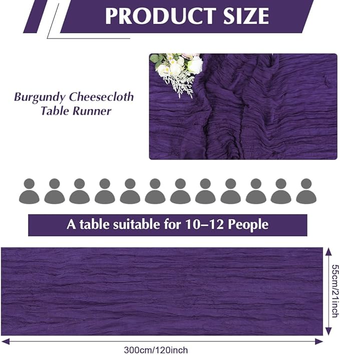 10 Pack Purple Cheesecloth Table Runner -21*120Inch Long Boho Wedding Table - Image 2