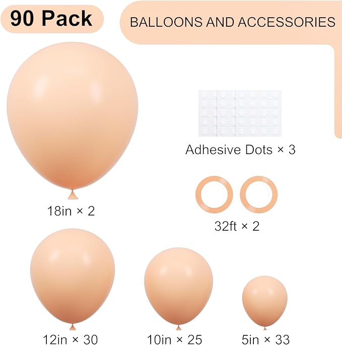 90pack Pastel Orange Balloons Different Size 18/12/10/5 Inch Orange Balloon - Image 2