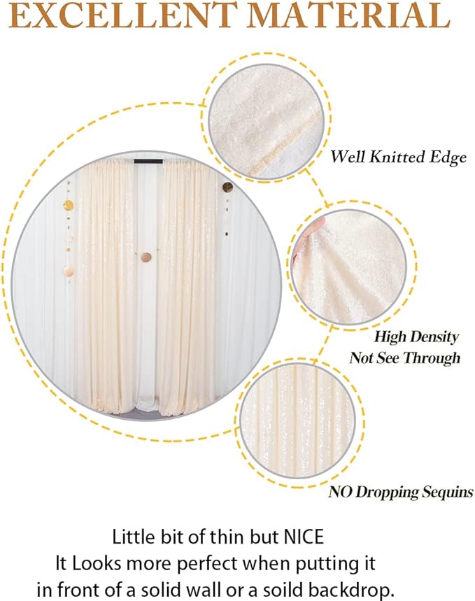 ShinyBeauty Sparkle Backdrop Curtain Ivory 2 Panels Set Sequin Photo Backdrop - Image 5