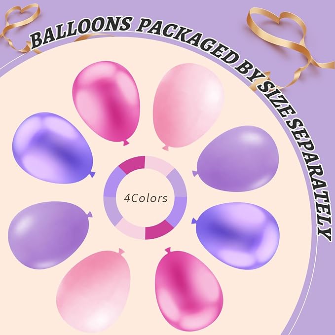 412pcs Pink and Purple Balloons, Different Sizes 18 12 10 5 Inch Pink and - Image 4