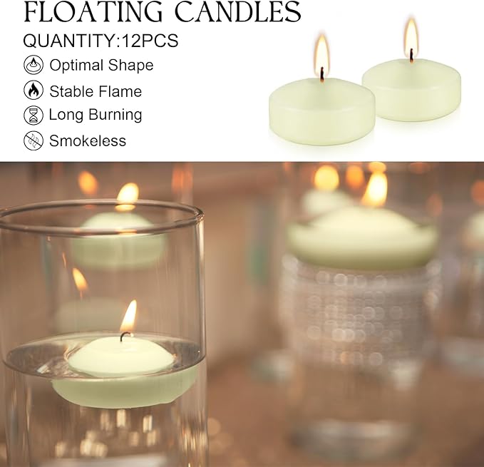 12 Pcs 2 - inch Floating Candles, Smokeless and Unscented, Burns Continuously - Image 4