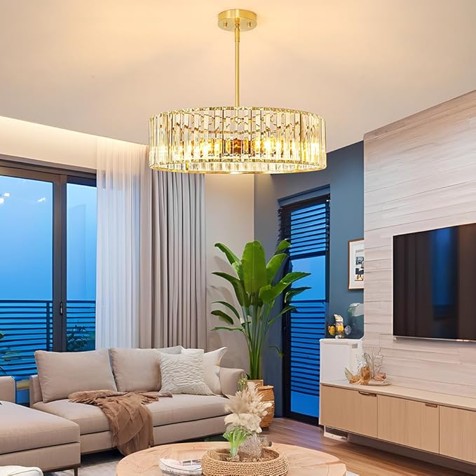 Gold Crystal Chandelier for Dining Room, 6-Light Modern Semi Flush Mount - Image 2