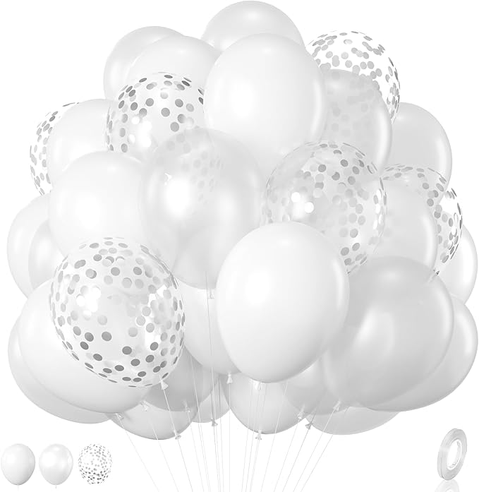 White Balloons, 12 Inch Pearl White Balloons by BIAPIAN