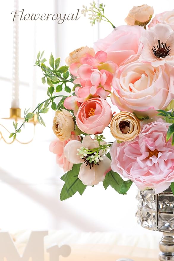 Floweroyal Artificial Flowers Combo Pink Flowers Mix Silk Flowers Roses Peonies - Image 2