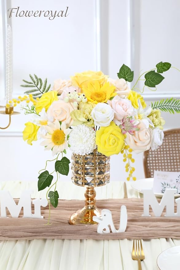 Floweroyal Artificial Flowers Combo Yellow Flowers Mix Silk Flowers Fake Roses - Image 3