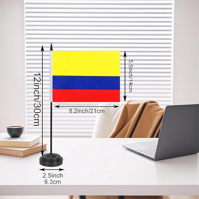 Colombian Desk Flag 12" Solid Pole Deluxe Set Colombiana Flags Banner Mini - Image 2