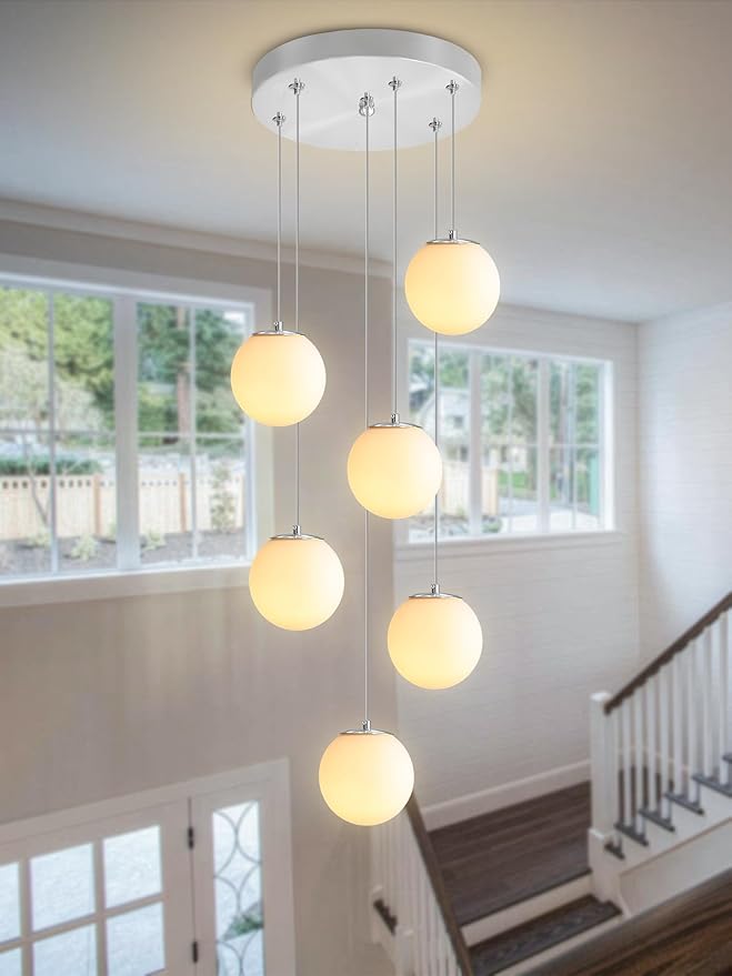 H 87in Globe Pendant Light 6-Lights Modern Hanging Chandelier by ShialLighting