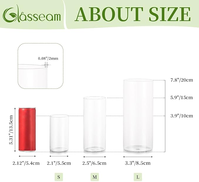 Glasseam Clear Cylinder Vases for Centerpieces, Glass Cylinder Vase Set of 6 - Image 5
