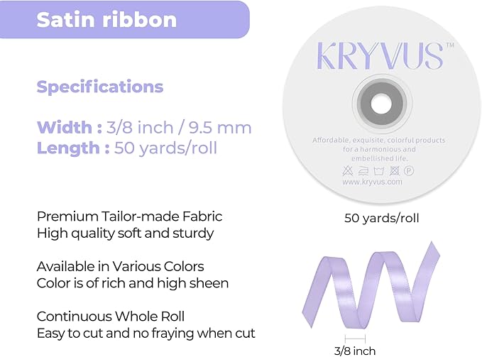 Lavender Satin Ribbon 3/8 inch X Continuous 50 Yards, Single Face Polyester - Image 3
