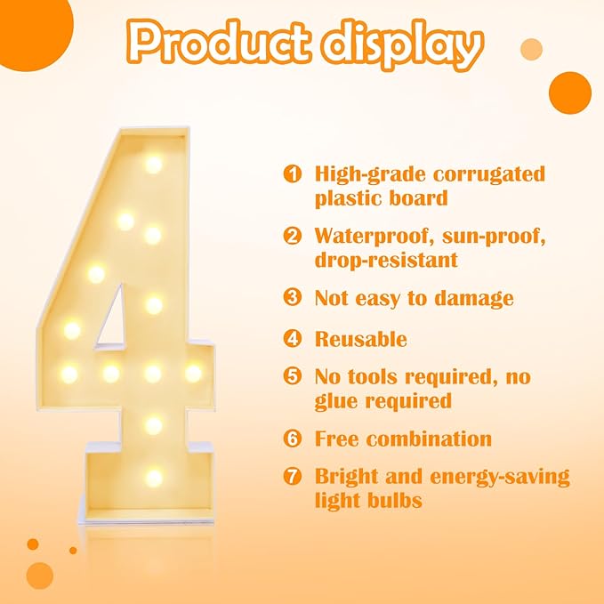 4ft Marquee Number 4, Light Up Sign - Image 2