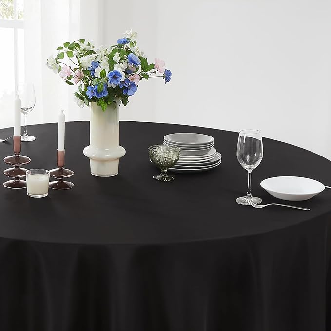 Round Tablecloth 132 Inch 2 Pack Black Tablecloths Washable Decorative Linen - Image 3