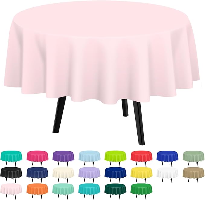 QIKSION Pink Round Tablecloth 2 Pack, 84 Inch Plastic Table Cloth Disposable by QIKSION
