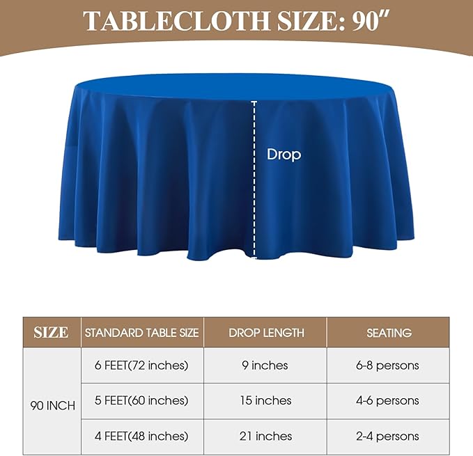 Round Tablecloth 2 Pack 90 Inch Royal Blue Tablecloths Washable Decorative - Image 2