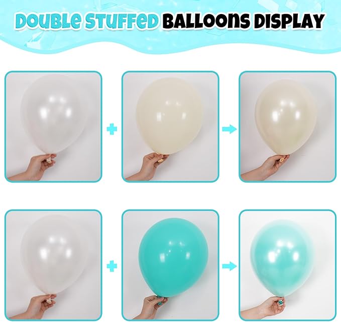Double Stuffed Teal Balloons, Pearl White Balloon - Image 3