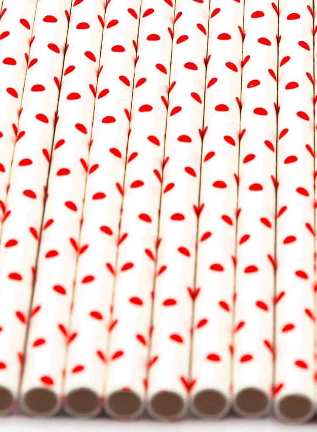 Pack of 150 Red Polka Dot Biodegradable 4-Ply Paper Drinking Straws - Image 3