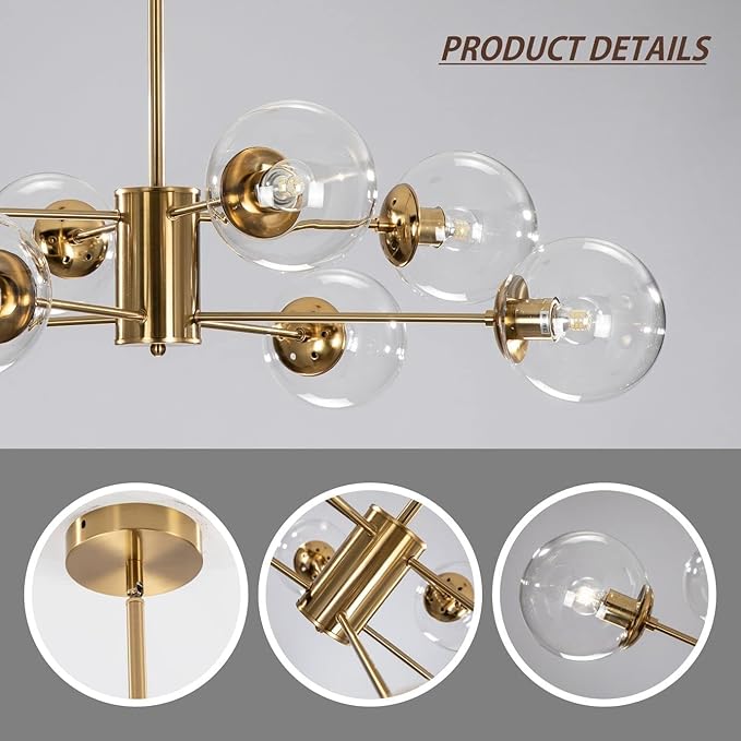KCO Lighting Modern Sputnik Chandelier 8-Light Clear Glass Globe Ceiling - Image 3