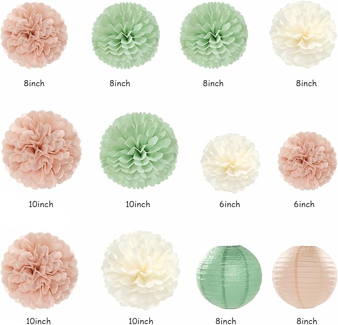 Sage-Green Pink First Happy Birthday Party-Decorations - Image 3