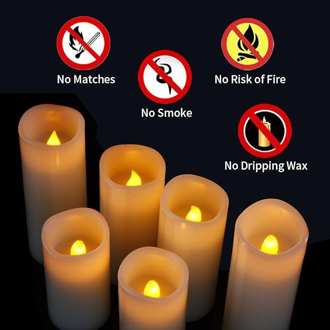 Flameless Candles Flickering LED Candles Set of 12 Ivory Real Wax Pillar - Image 6