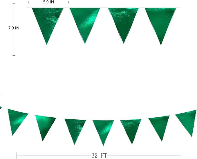 Green Party Decorations Triangle Pennant Banner Flag Dark Green Metallic Fabric - Image 2
