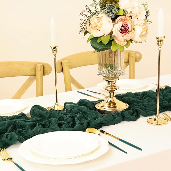 Emerald Green Table Runner Cheesecloth Table Runner 4 Pack 10FT Farmhouse Table - Image 6