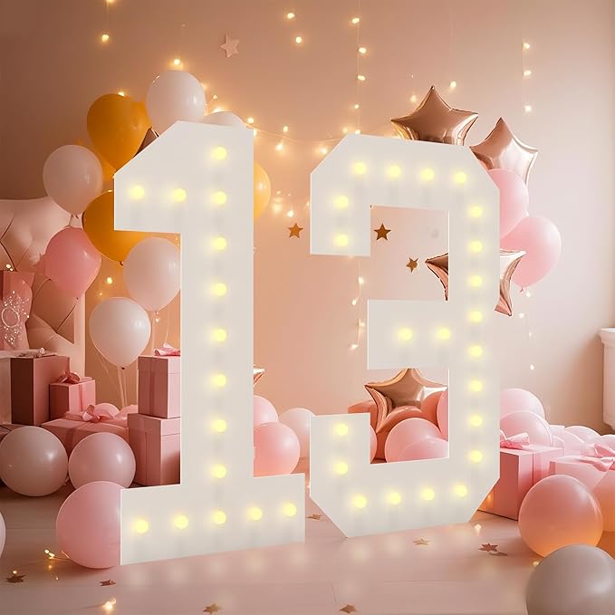 LOBOOM 4FT Light Up Numbers, Marquee Numbers 4 Feet Tall Giant Number 13 Mosaic by LOBOOM