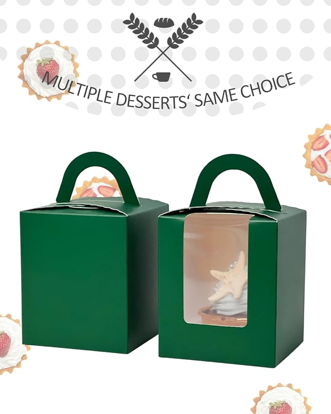 qiqee Cupcake Boxes Green Individual Cupcake Holders Disposable 50pcs Single - Image 4