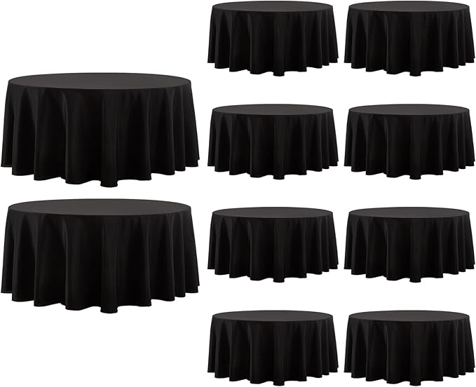 Round Tablecloth 132 Inch 10 Pack Black Tablecloths Washable Decorative Linen by AOCOZHomeLifeMuseum