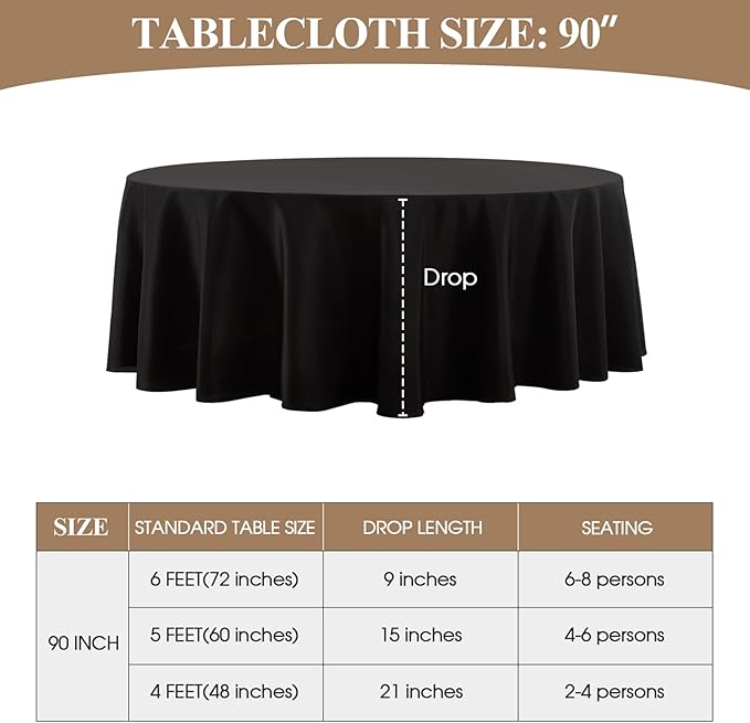 Round Tablecloth 8 Pack 90 Inch Black Tablecloths Washable Decorative Linen - Image 6