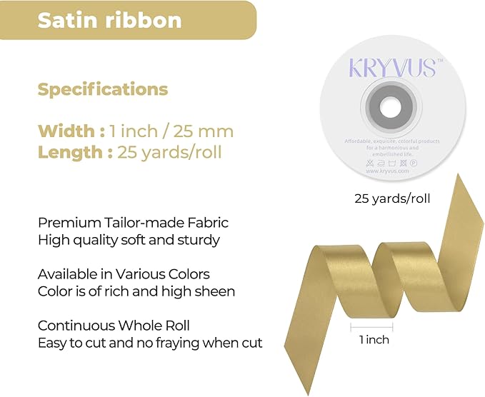 Light Gold Satin Ribbon 1 inch X Continuous 25 Yards, Single Face Polyester - Image 3