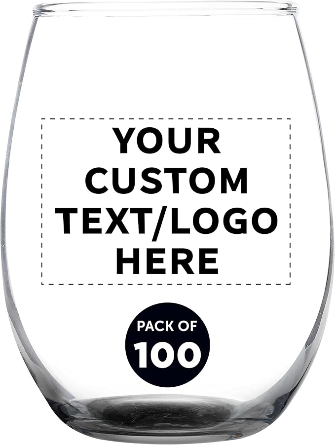 Custom Stemless Wine Glass 9 oz. Set of 100, Personalized Bulk Pack by DISCOUNTPROMOS