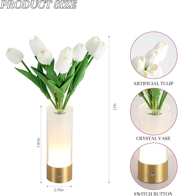 Flower Night Light, Touch Vase Lamp, Rechargeable Cordless Table Lamp, Dimming - Image 7