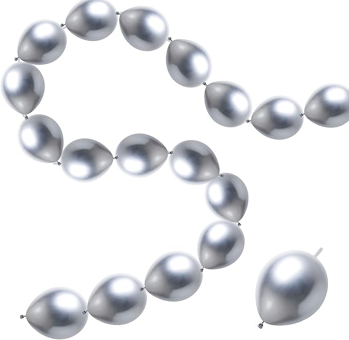 50 Pcs Quick Link Balloons Silver Metallic 6 inch, Latex Linking Balloons by JINUPHION