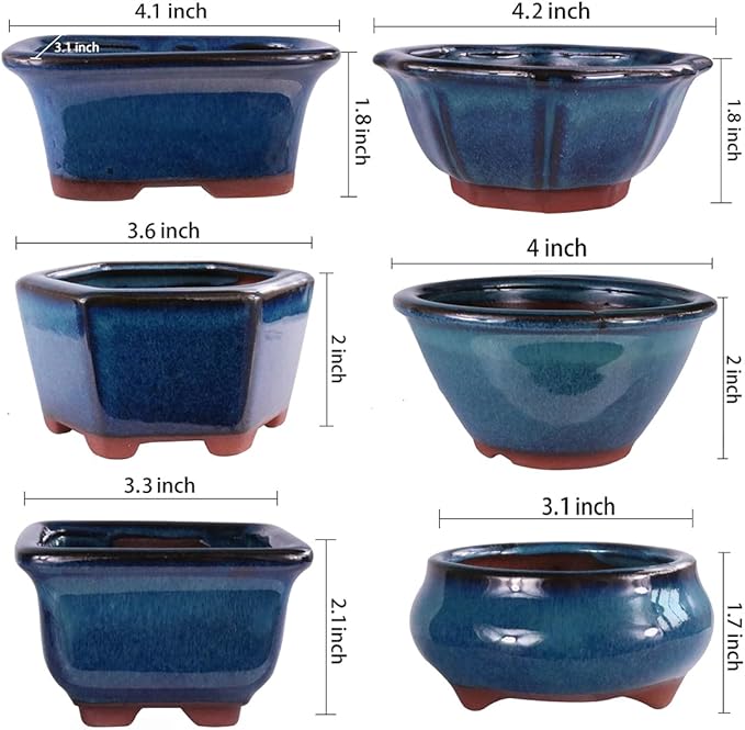 MUZHI 6PACK Glazed Bonsai Pot Planter 3" 4” Small Succulent Pots, Yixing Zisha - Image 3