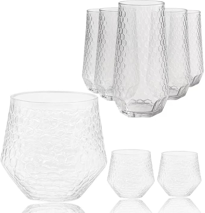 48 Pack Ribbed Origami Ripple Plastic Glasses 24 9oz Stemless Champagne Flutes by Oojami