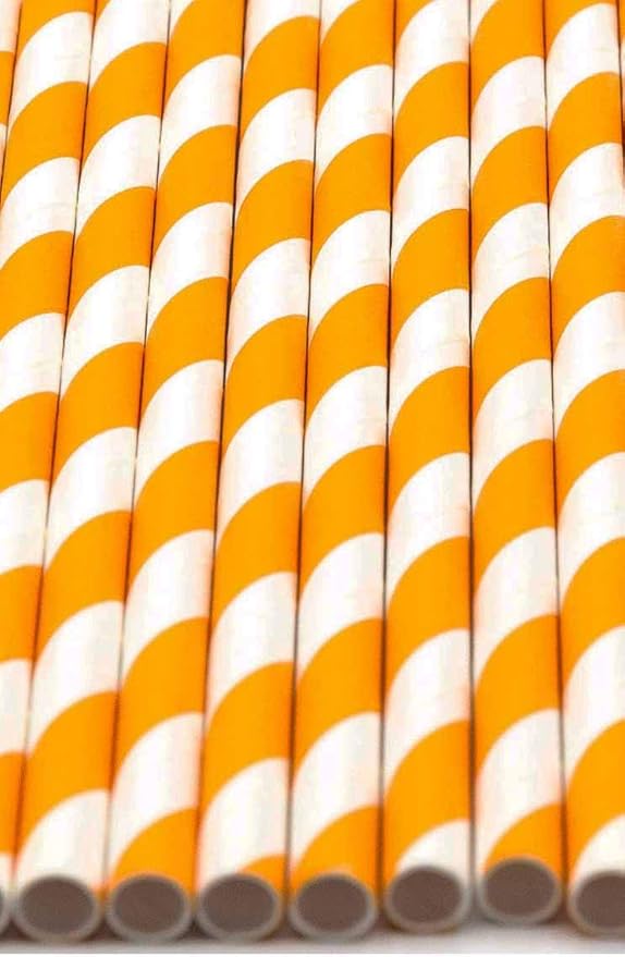 Pack of 150 Orange Swirls Biodegradable 4-Ply Paper Drinking Straws - Image 3