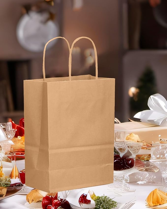 qiqee 50-Packs Brown Paper Gift Bags - Image 6