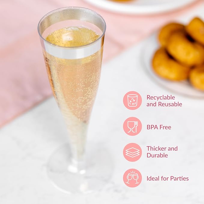 Prestee Set of 24 Silver Glitter Plastic Champagne Flutes - Image 5