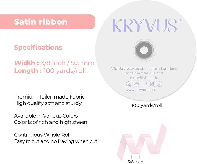 Baby Pink Satin Ribbon 3/8 inch X Continuous 100 Yards, Single Face Polyester - Image 3