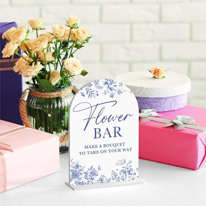 Acrylic Wedding Signs, Dusty Blue Wedding Decor, Flower Bar Desk Decor - Image 4
