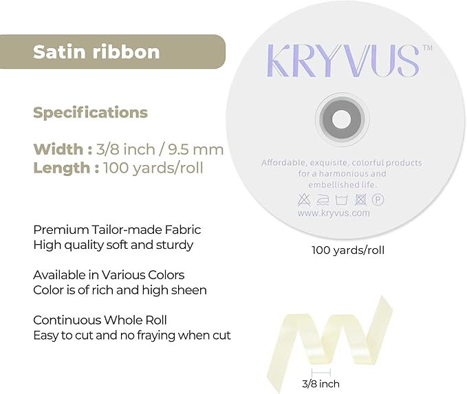 Beige Satin Ribbon 3/8 inch X Continuous 100 Yards, Single Face Polyester - Image 3