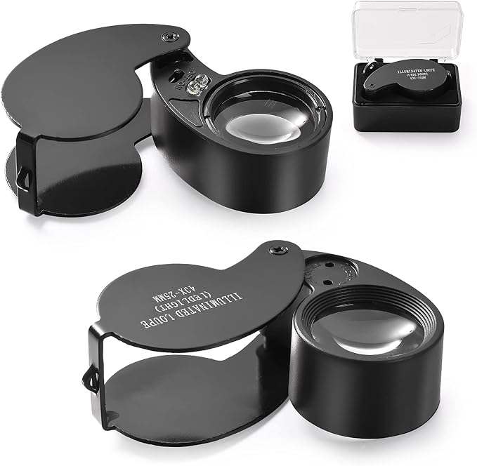 2 Pieces 40X Magnifying Glass, Jewelers Loupe Pocket Folding Magnifier by Amoper