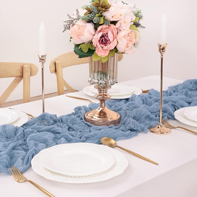 Dusty Blue Table Runner Cheesecloth Table Runner 14FT Farmhouse Table Runners - Image 6
