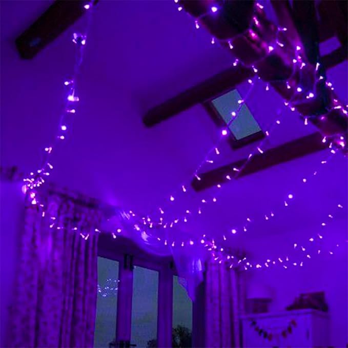 Purple String Lights, 33ft 100 LED 8 Modes Clear Wire Plug in Christmas Easter - Image 7