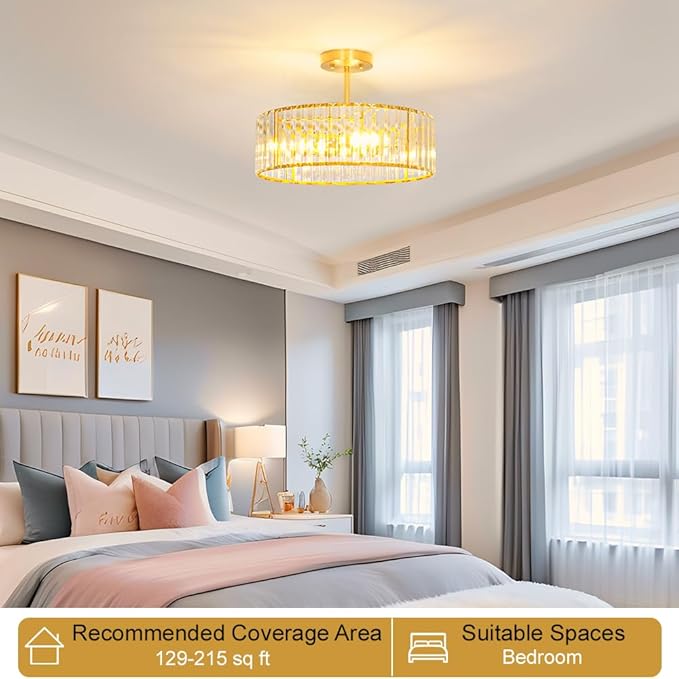 Modern Crystal Ceiling Light Fixture, Semi Flush Mount Ceiling Light, Brushed - Image 2