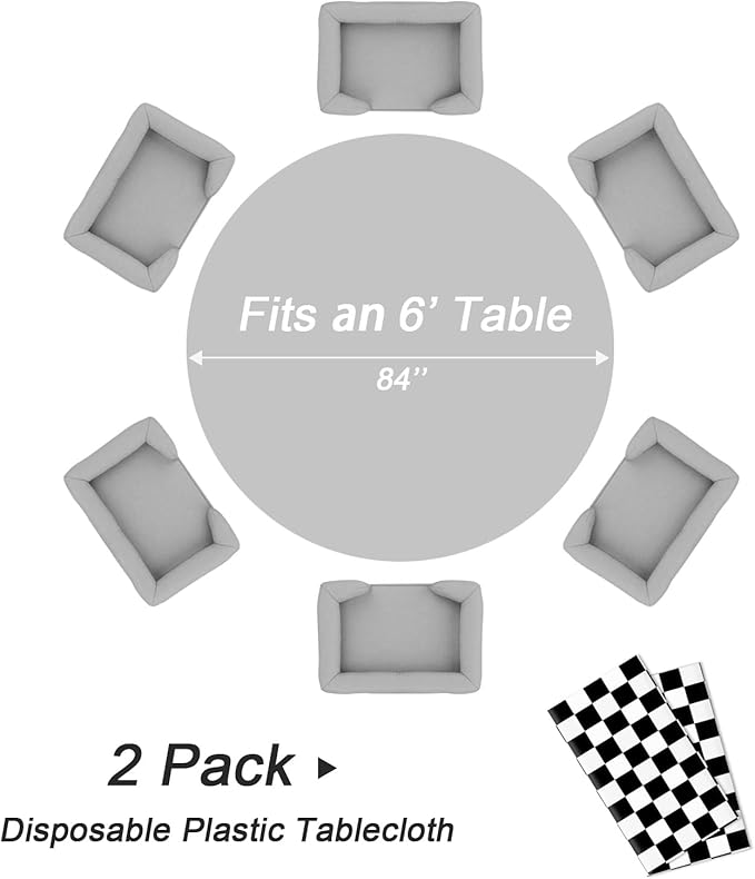 QIKSION Black and White Gingham Round Tablecloth 2 Pack, 84 Inch Plastic - Image 5