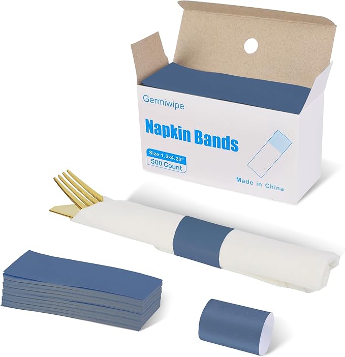 Germiwipe Paper Napkin Band Box of 500, Napkin Rings Self Adhesive by Germiwipe