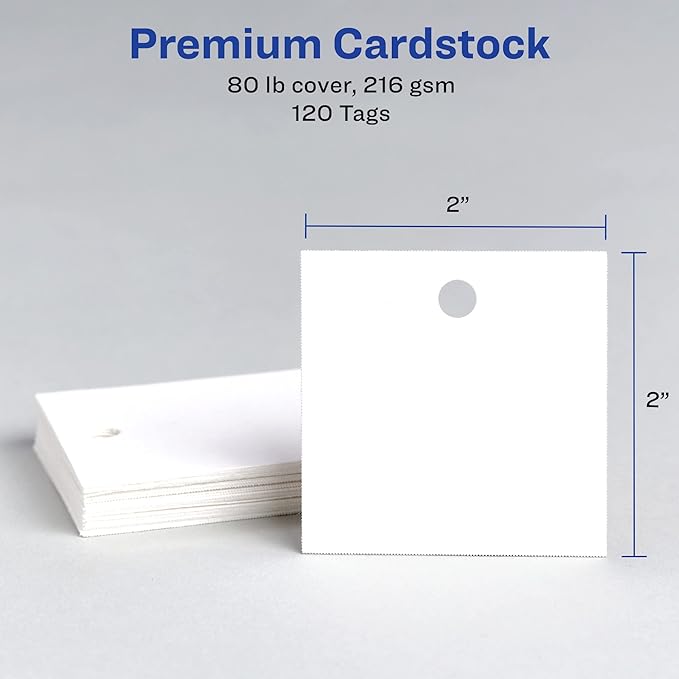 Avery Square Tags, Sure Feed Technology, Matte White, Strings Included - Image 8