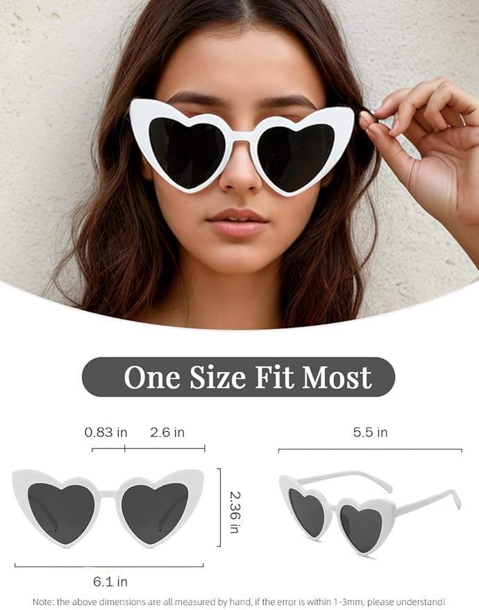 8 Pack Heart Sunglasses Vintage Cat Eye Heart Glasses Retro Bachelorette Bride - Image 4
